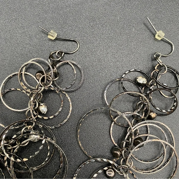 Gunmetal Grey Cascading Hoop and Rhinestone Dangly Earrings - Picture 3 of 8